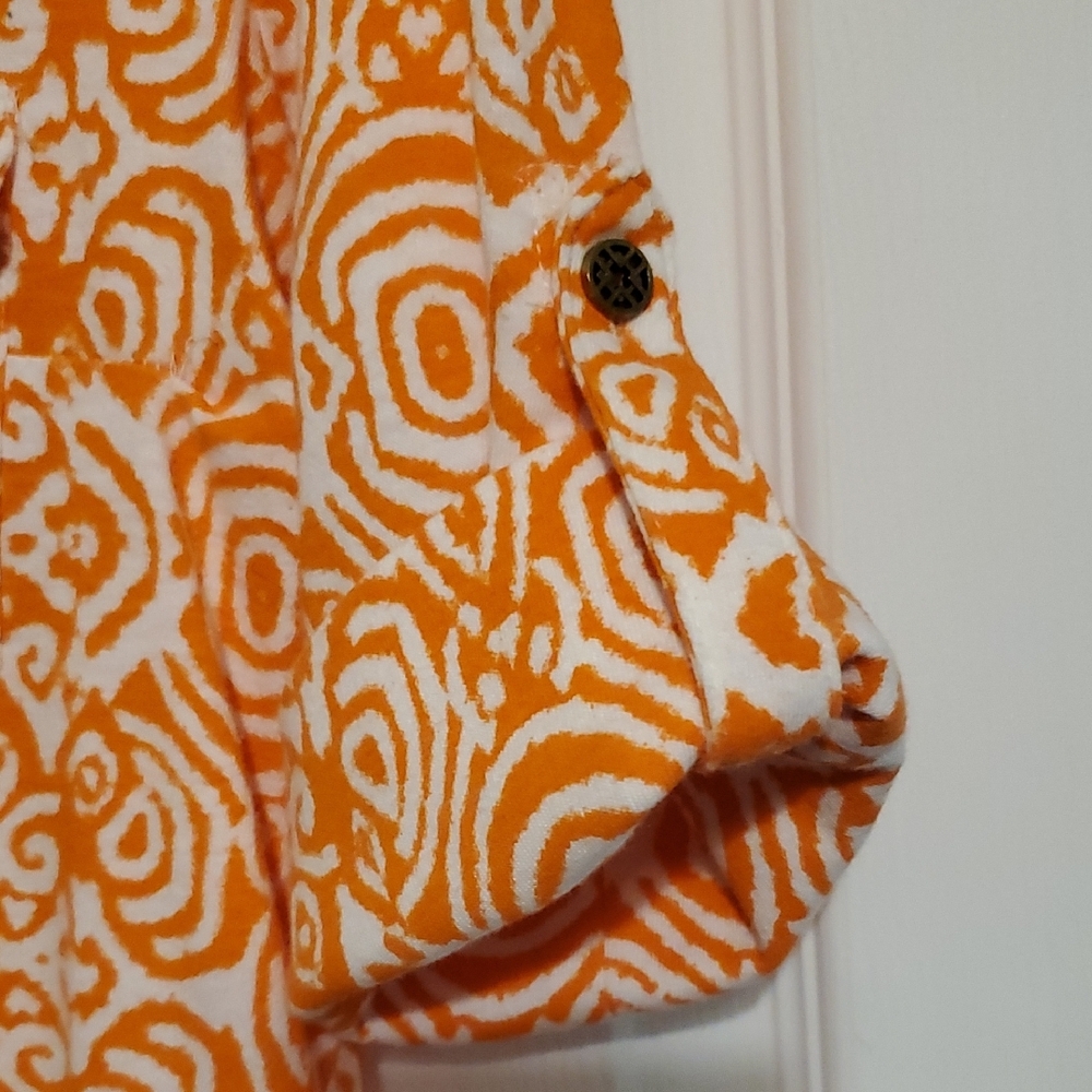 Vibrant Orange Patterned Button Down Shirt - Picture 5 of 6
